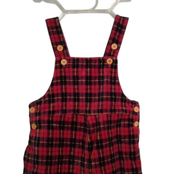 First Moments 6-9 months plaid overalls Red Black Yellow Adjustable - Picture 2 of 8